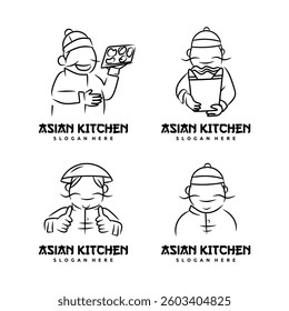 Set of Chinese Chef Logo. Vector illustration of an Asian chef logo.