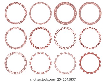 Conjunto de quadros circulares chineses com expressão embaçada, grunge, vintage