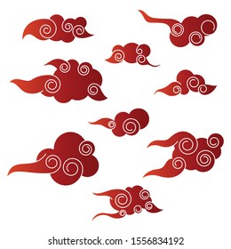 Set of Chinese clouds. Traditional asian decorative weather symbols. Vector image.