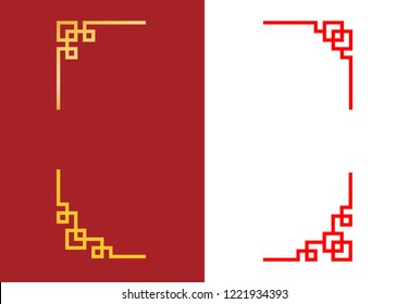 Set Of Chinese Corner In Linear Style, Vector