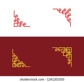 Set of Chinese corner in linear style, vector art
