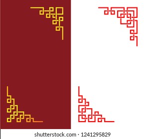 Set Of Chinese Corner In Linear Style, Vector Art