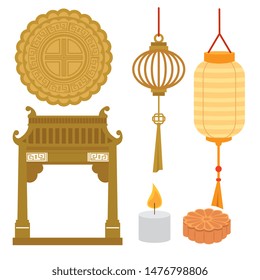 set of chinese decoration with lanterns hanging and candle
