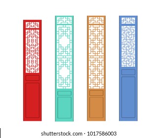 Set Of Chinese Door In Flat Style, Vector Design