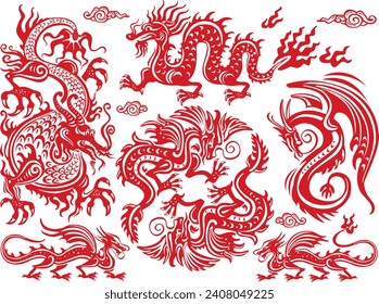 Set of Chinese Dragons suitable for Chinese New Year, Chinese zodiac Dragon symbol