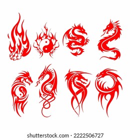 Set of the Chinese dragons, tribal tattoo isolated on white background