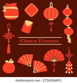 conjunto de Vector de elemento de decoración de icono plano chino