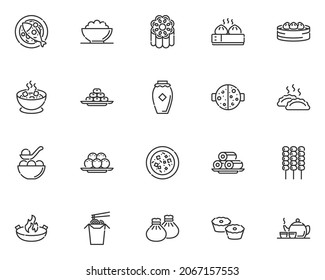 set of Chinese food line icons, traditional, asia