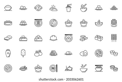 set of chinese food thin line icons
