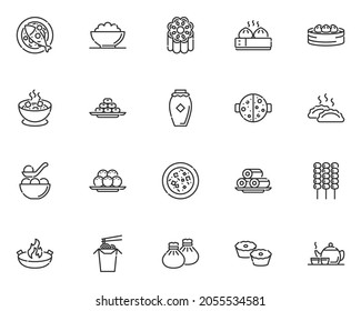set of chinese food thin line icons, asian food