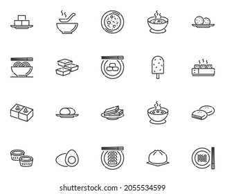 set of chinese food thin line icons, asian food