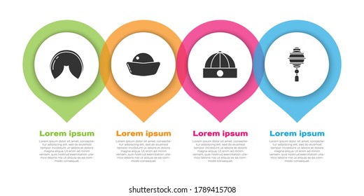 Setzen Sie chinesische Glückskekse, Sushi, chinesischen Hut und chinesische Papierlaterne. Infografik-Vorlage für Unternehmen. Vektorgrafik