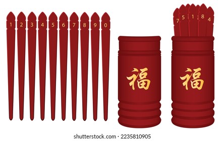 Conjunto de sticks chinos de conteo de fortuna aislados en fondo blanco. La carta china es muy feliz. Vector gráfico