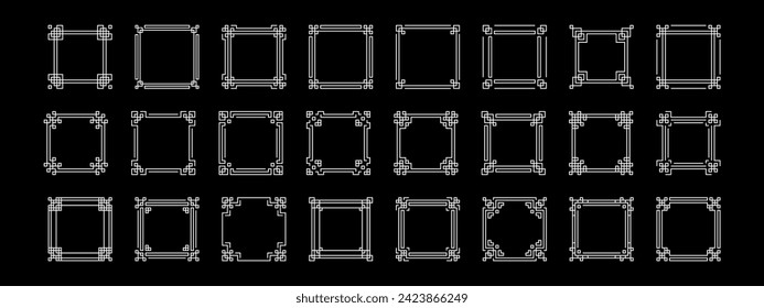 Set of Chinese frame. Traditional Asian pattern. White vector illustration isolated on black background. Japanese, Korean and Chinese