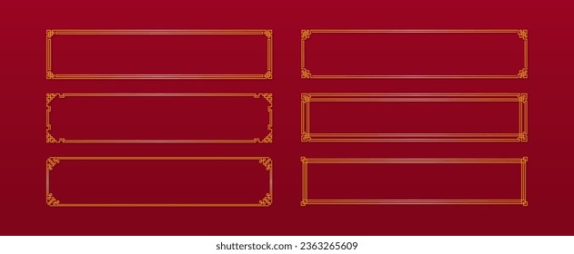 Set of Chinese frames in traditional style. Golden Asian frame on red background. Vector illustration. 