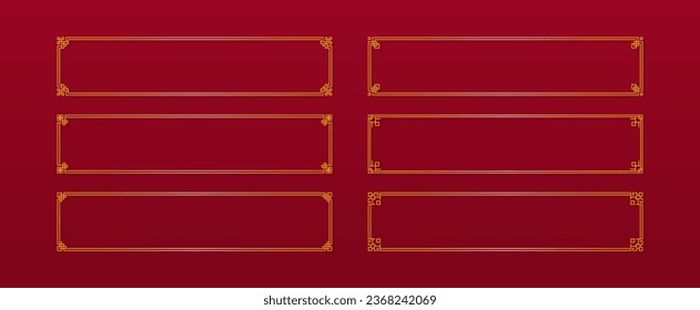 Set of Chinese frames in traditional style. Golden Asian frame on red background. Vector illustration. 