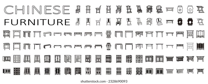 Set of Chinese furniture icon.