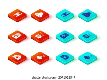 Set Chinese hat, Asian noodles bowl, Jar of honey, drum, Sushi and Decree, paper, parchment, scroll icon. Vector
