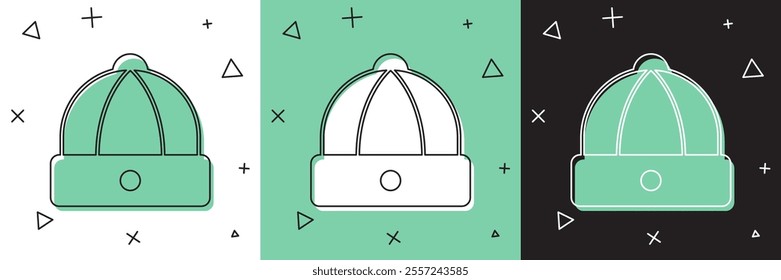 Set Chinese hat icon isolated on white and green, black background.  Vector