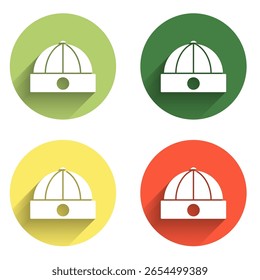 Set Chinese hat icon isolated with long shadow background. Color circle button. Vector