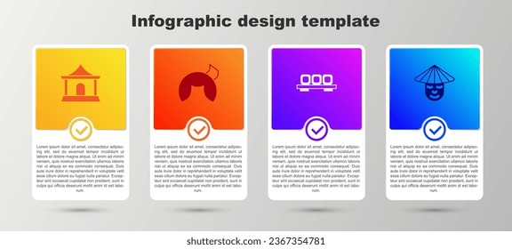 Set Chinese house, fortune cookie, Sushi on cutting board and man. Business infographic template. Vector