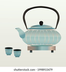 A set of Chinese, Japanese teapot illustration flat graphic for poster, leaflet design.Teapot vector icon, tea symbol. 