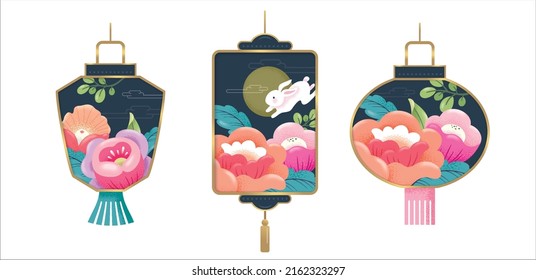 Set of Chinese lantern design elements for Mid Autumn Festival and Chinese New Year.