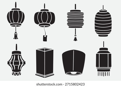 conjunto de lanterna chinesa bom para ícone, símbolo, design de elemento, design de silhueta, etc