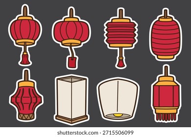 conjunto de lanterna chinesa bom para adesivo, distintivo, design de elemento, design de impressão, etc
