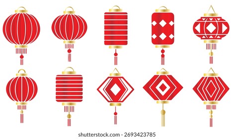Conjunto de linterna china aislada sobre fondo blanco