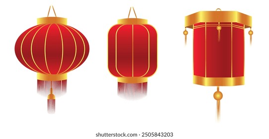set of Chinese lantern on white isolated vector illustration