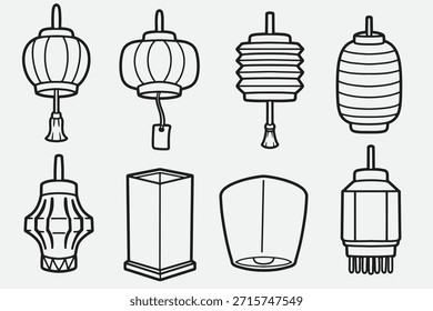 set of chinese lantern with outline style good for icon, symbol, element design, coloring book, etc