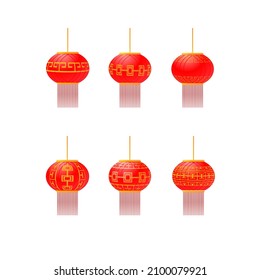 set of Chinese Lanterns and red lights, Asian Lunar New Year holiday decorations. Spring festival lanterns with ornaments and red tassels, oriental cultural tradition