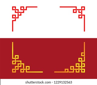Set of Chinese line corner ornament, vector art