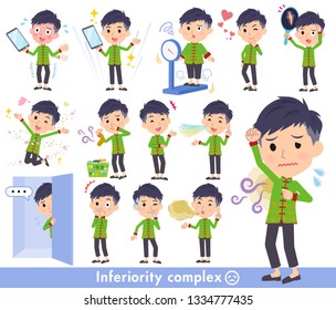 A set of Chinese men on inferiority complex.There are actions suffering from smell and appearance.It's vector art so it's easy to edit.

