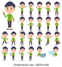 A set of Chinese men with who express various emotions.
There are actions related to workplaces and personal computers.
It's vector art so it's easy to edit.