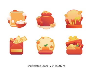 Set of Chinese New Year blank templates or banners for advertising or shopping, holiday illustration icons