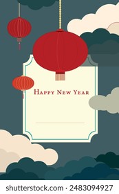 Set of Chinese New Year card modern design and minimalist. Banner, background, website . Vector illustration. In dark green theme