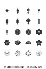 set of chinese new year decoration icons