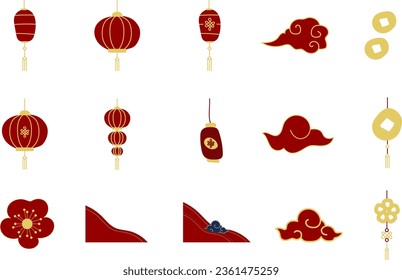 Set of chinese new year element with hand drawn style