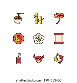 Set of Chinese New Year Elements Filled Color Icon Vol. 3 - Lunar New Year Icon Vector Illustration.