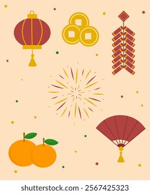 Set of Chinese new year elements, lunar new year cartoon elements collection 