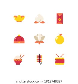 Set of Chinese New Year Flat Icon Vol. 2 - Lunar Elements Icon Set Vector Illustration