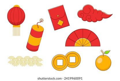 set of chinese new year flat design cartoon ilustration isolated on white background