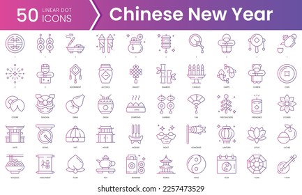 Set of chinese new year icons. Gradient style icon bundle. Vector Illustration