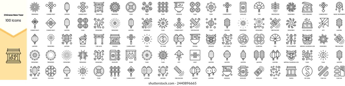 Set of chinese new year icons. Simple line art style icons pack. Vector illustration