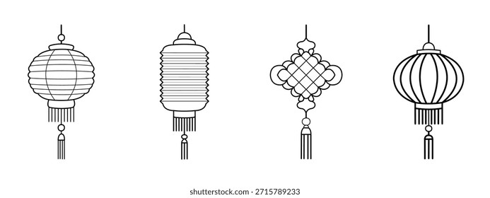 Set of Chinese New Year lantern vector outlines.