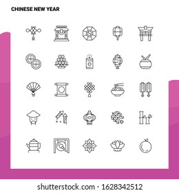Set of Chinese New Year Line Icon set 25 Icons. Vector Minimalism Style Design Black Icons Set. Linear pictogram pack.