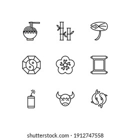 Set of Chinese New Year Outline Icon Vol. 3 - Lunar Elements Icon Set Vector Illustration