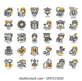 Set of Chinese New year thin line and pixel perfect icons for any web and app project. 